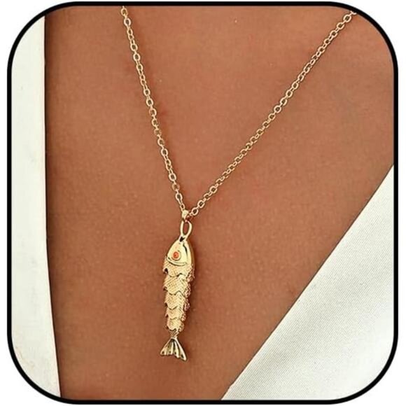 Gold Fish Charm Necklace | Exquisite Pendant Jewelry for Women - Picture 2 of 5